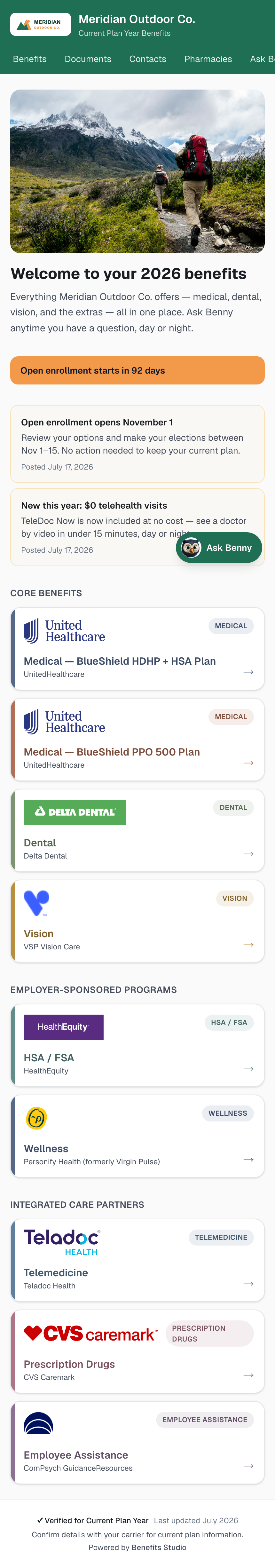 Published benefits site on a phone
